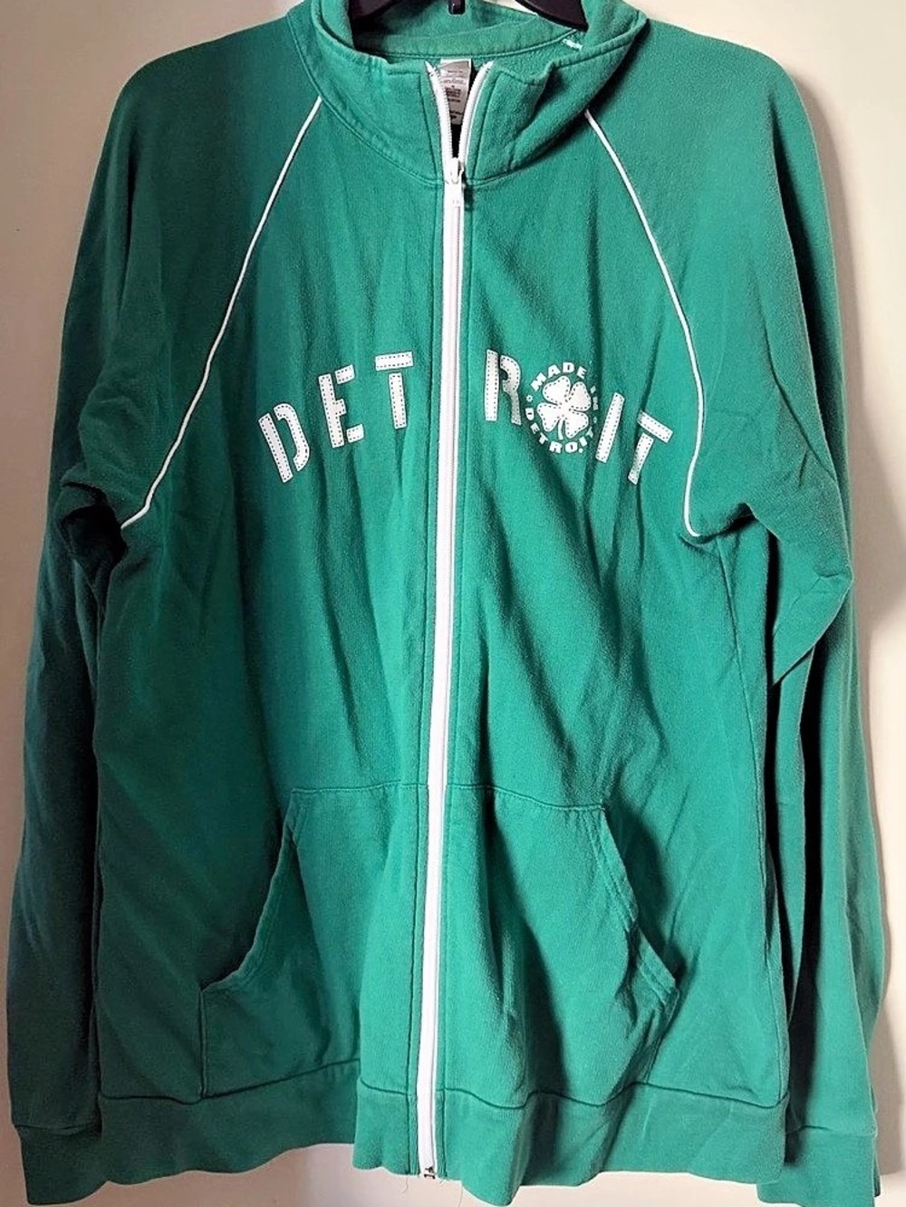 Canvas Zip Front Hoodie Green Size Large
